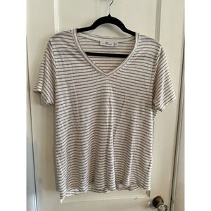 Vineyard Vines Striped Linen V-Neck SS Tee Top Jet Stripe Khaki Wms Sz Small